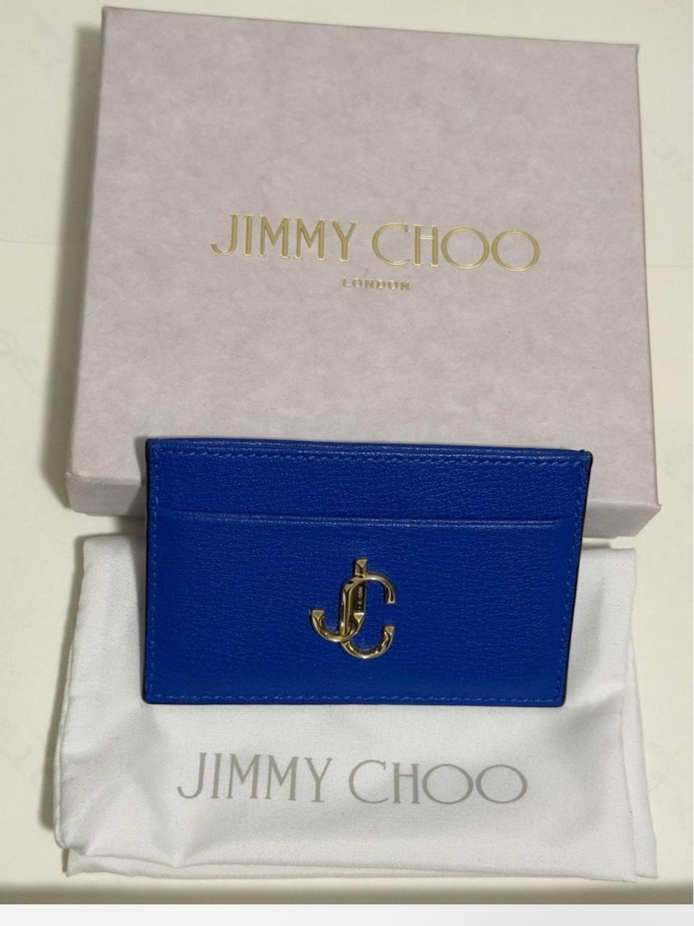 Jimmy Choo Card Holder in Cobolt Blue with Gold JC Logo